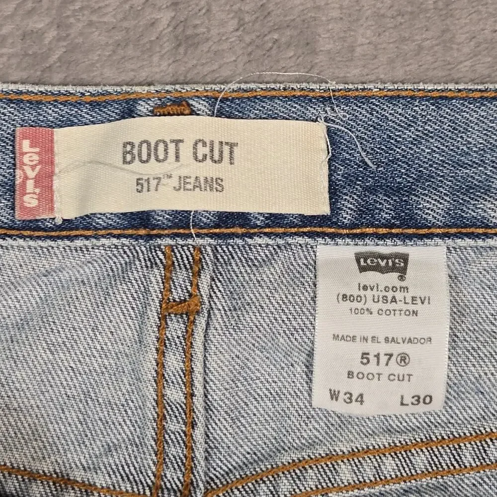 Y2K Levi’s 517 Jeans Mens 34x30 Light Wash Distressed Boot Cut Denim